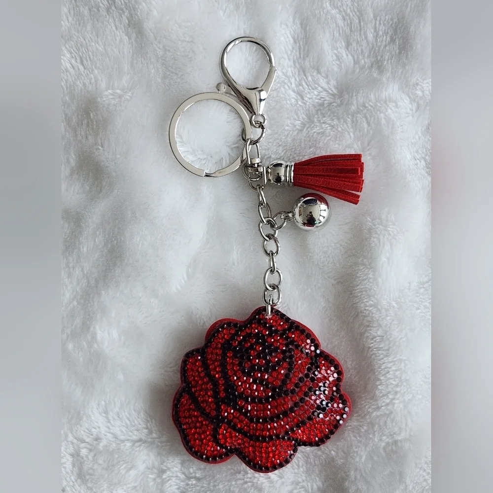 Red Rose Keychain with Tassel Bag Charm